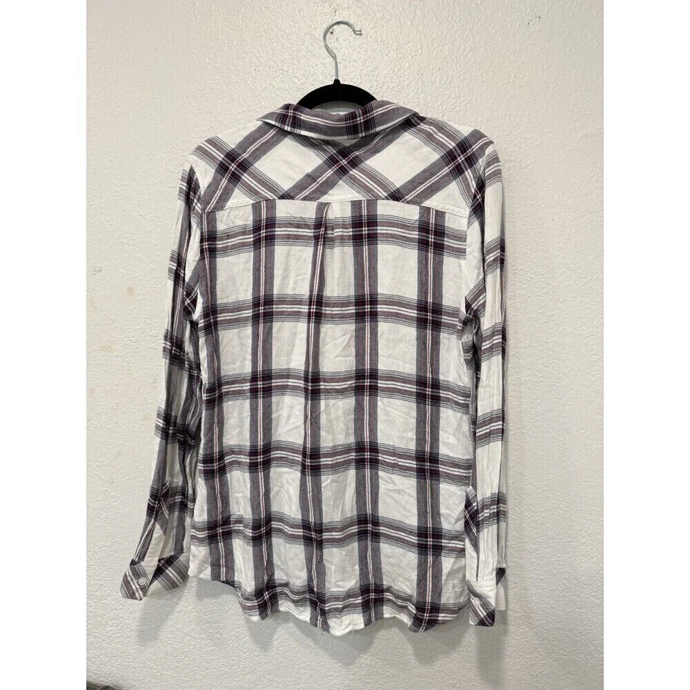 Rails Hunter Plaid Long Sleeve Button Down Top White Red Navy Medium Super Soft